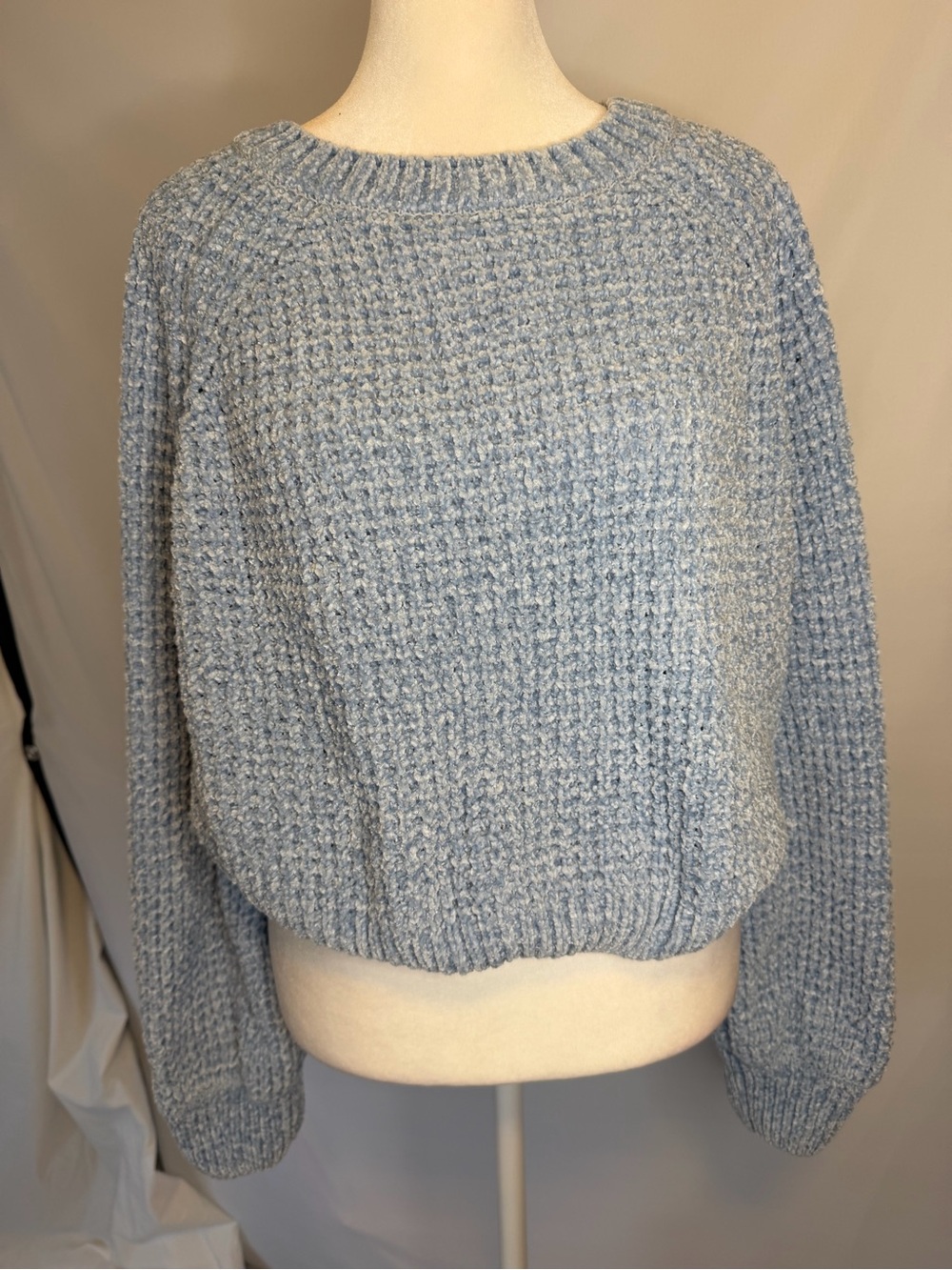 Altar'd State Light Blue Waffle Knit Crewneck Crop Sweater